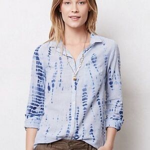 Anthropologie Hei Hei blue and white striped tie dyed Shibori tunic top